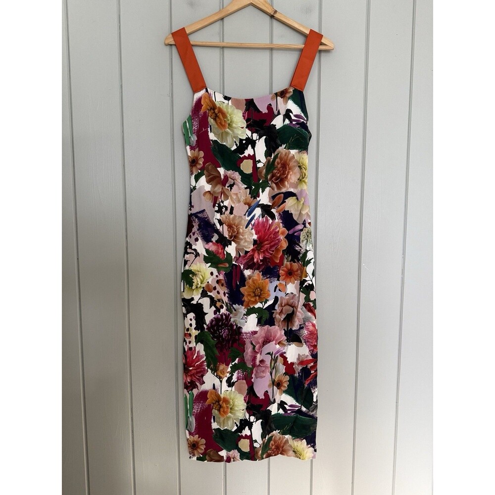 Cushnie et Ochs Rosalinda Multicolored Orange Strap Floral Print Sheath Dress 4
